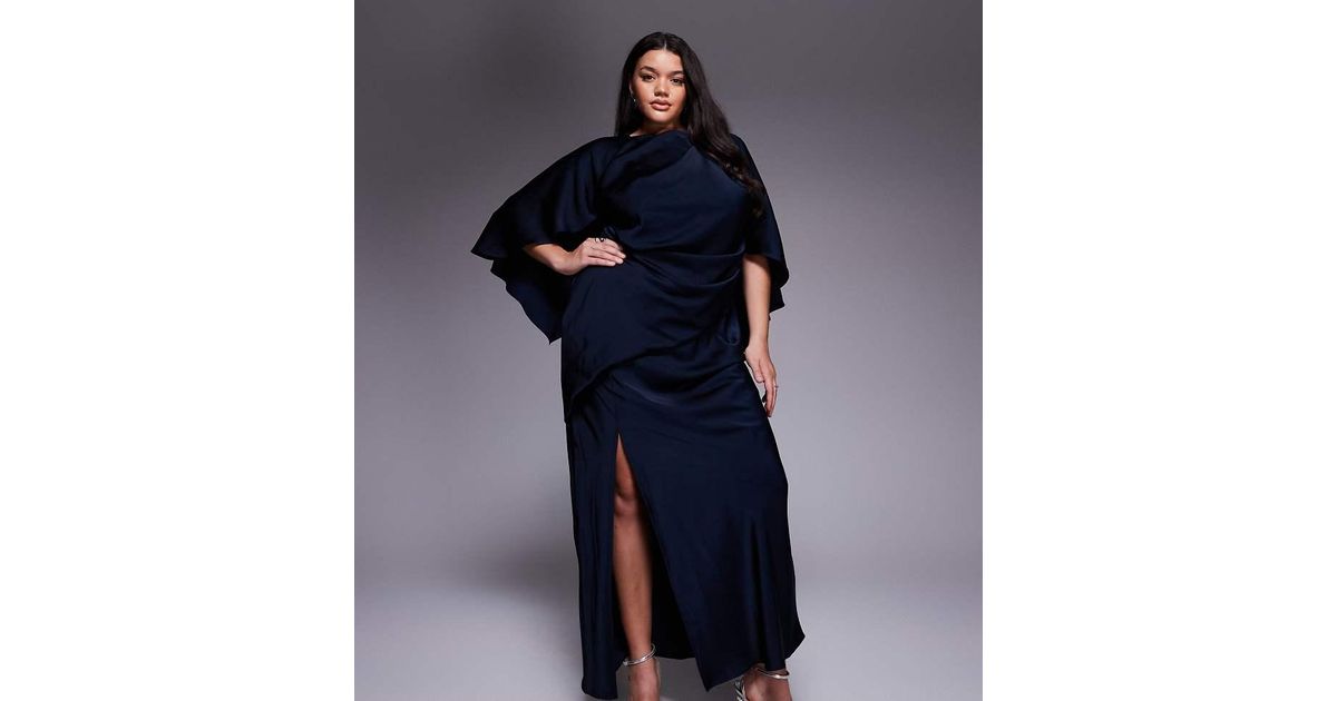 ASOS Asos Design Curve Satin Ruffle Cape Sleeve Maxi Dress With Open ...