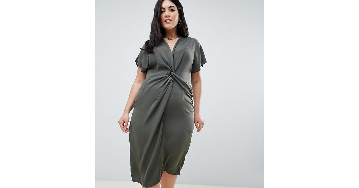 twist midi dress with kimono sleeve