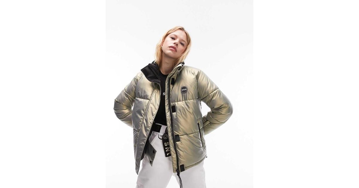 TOPSHOP Sno High Shine Ski Puffer Jacket in Metallic Lyst UK - Main Image