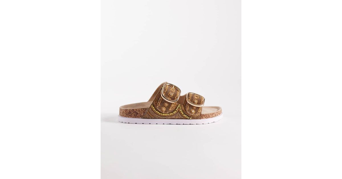 ASOS Wide Fit Frost Beaded Double Strap Sandal in Brown | Lyst UK
