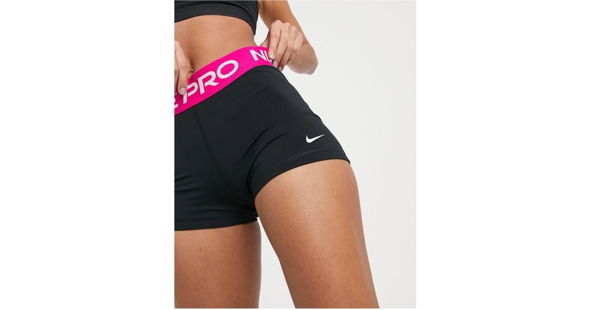 Nike Pro 365 3inch Shorts With Pink Waistband in Black | Lyst