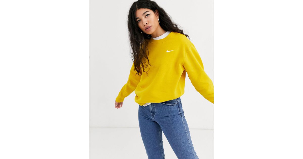 nike dark yellow mini swoosh oversized sweatshirt