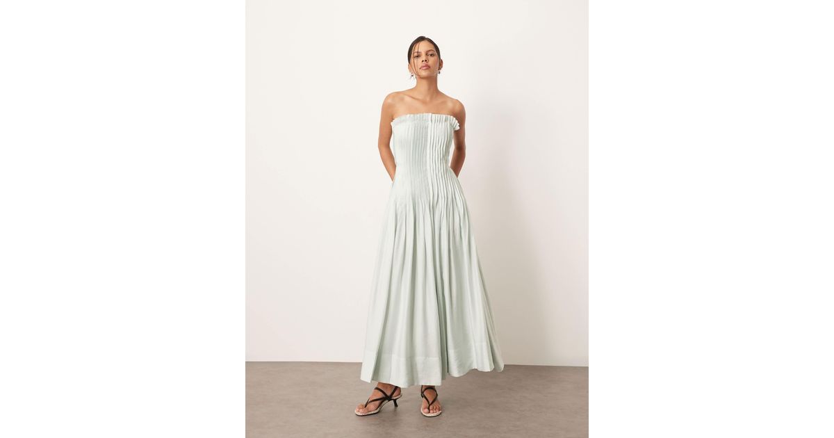 ARRANGE Pintuck Organdy Dropped Waist Bandeau Midi Dress in White | Lyst
