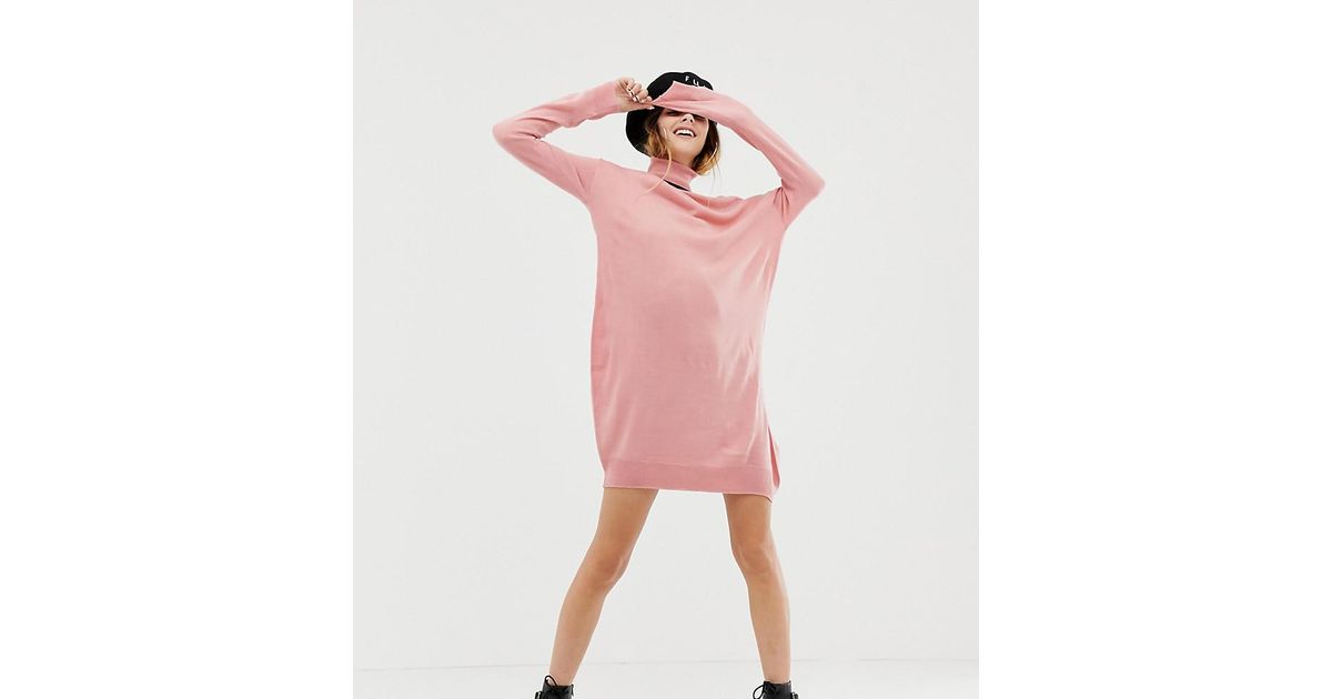 pink roll neck jumper dress