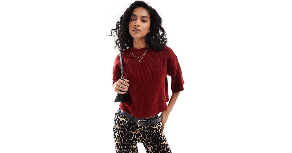 ASOS Fluffy Knitted Tshirt in Red Lyst UK