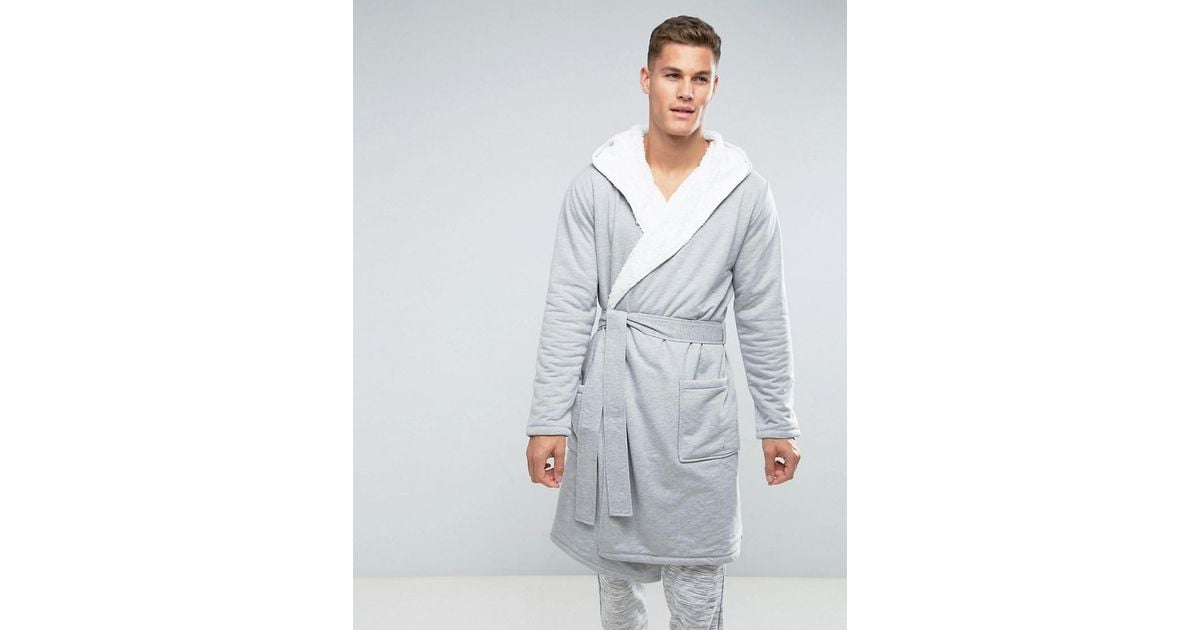 ASOS Dressing Gown With Lining In Grey in Grey for Men Lyst UK