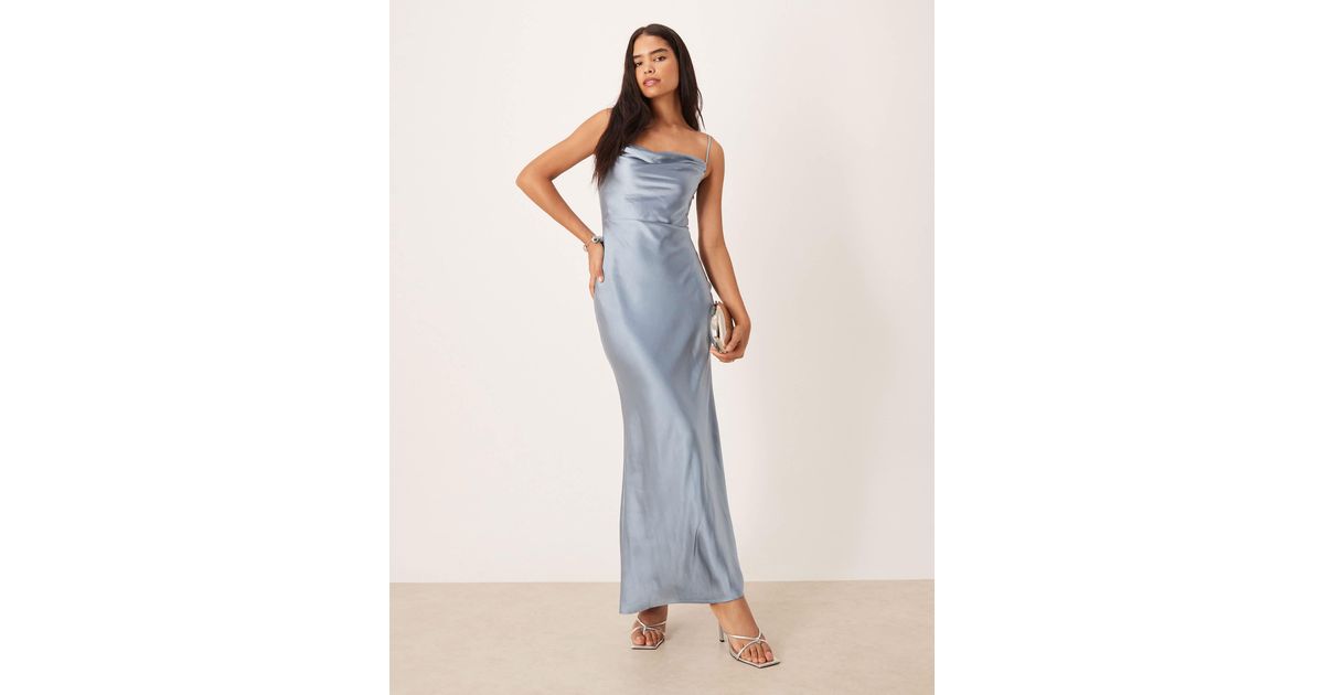 Pretty Lavish Bridesmaid Keisha Satin Cowl Neck Maxi Dress in Blue | Lyst