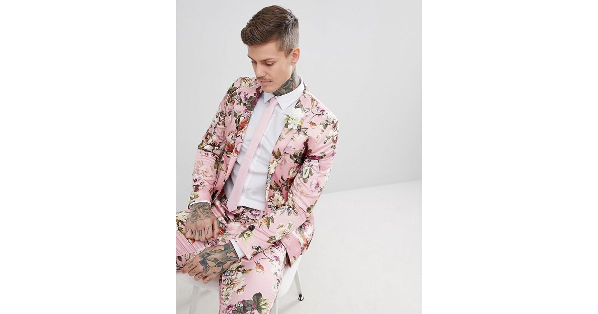 Veste De Costume De Mariage Slim Imprim Floral Satin Asos Pour Homme En Coloris Pink