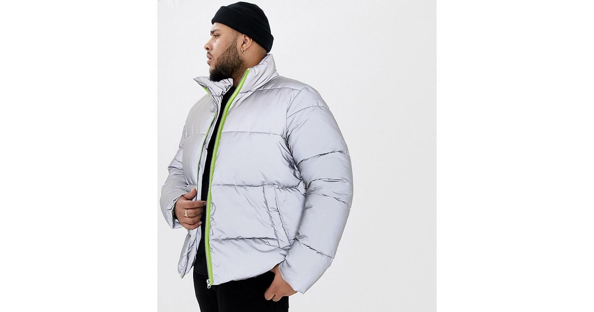 ASOS Synthetic Plus Reflective Puffer Jacket in Silver (Metallic) for Men |  Lyst