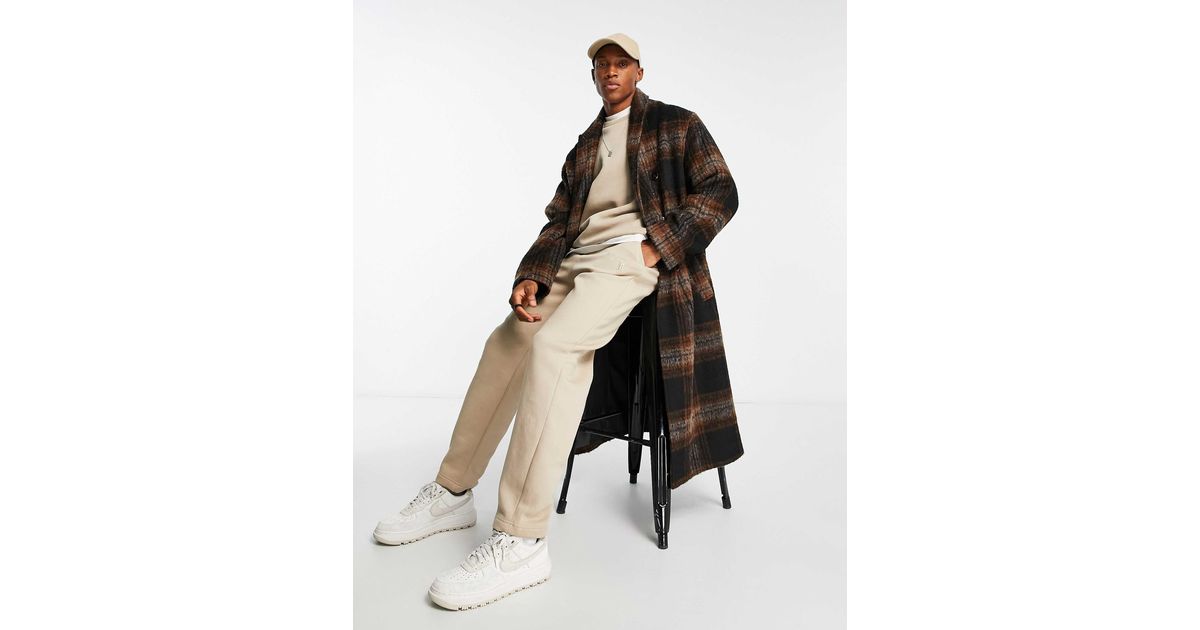 Manteau oversize aspect laine a carreaux et marron ASOS pour homme en coloris Noir Lyst