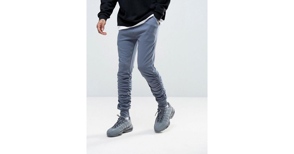 ASOS Cotton Skinny Stacked Joggers In Washed Blue for Men | Lyst