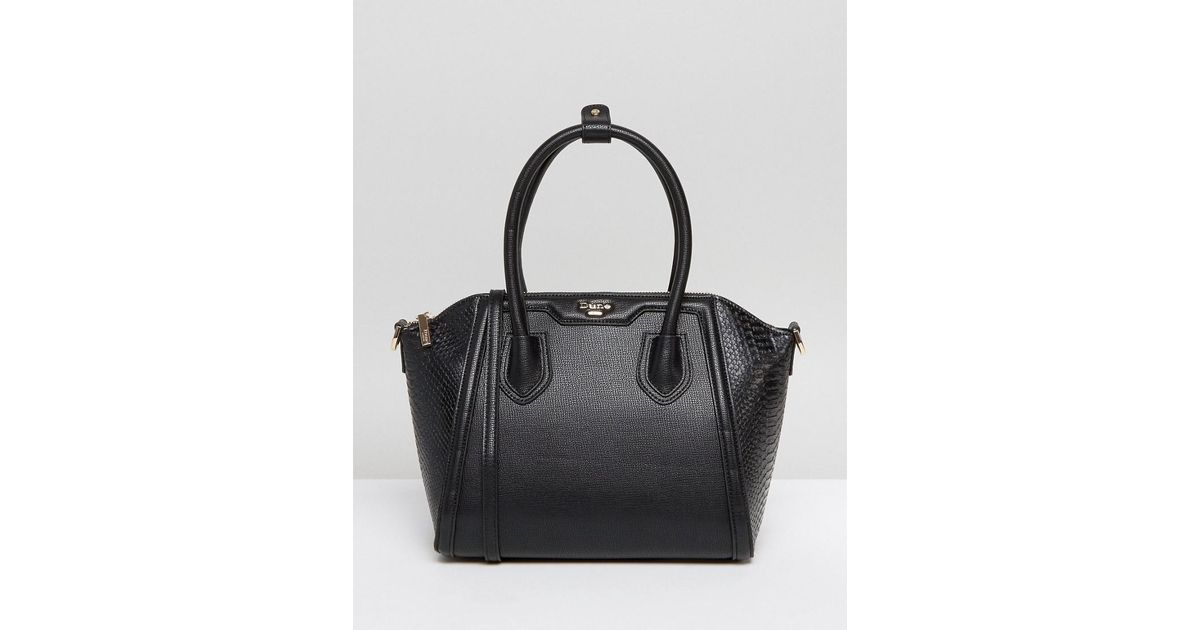 Dune Black Structured Tote Bag With Crossbody Strap
