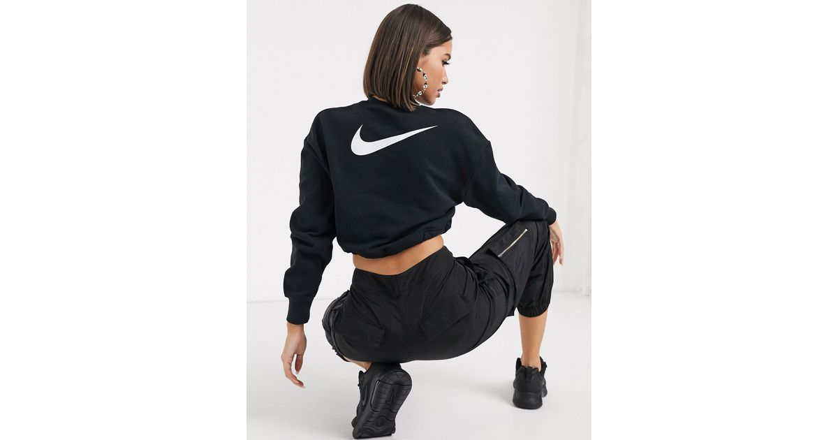 nike elastic drawcord cropped mini swoosh white sweatshirt