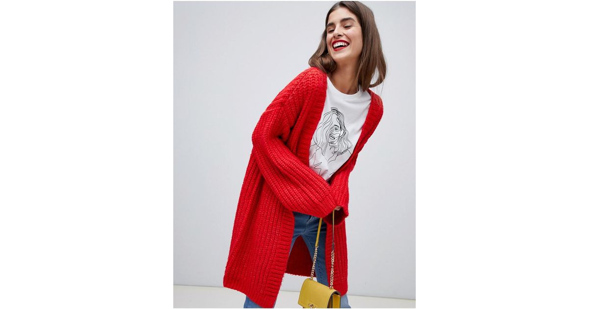 Vero Moda Synthetic Chunky Long Cardigan in Red - Lyst
