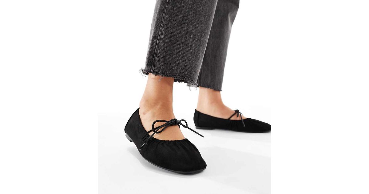 SEQWL Wide Fit Iris Tie Detail Ruched Ballet Flats in Black | Lyst UK
