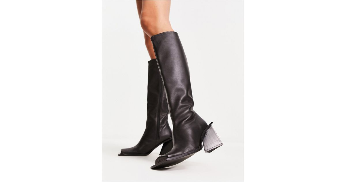 TOPSHOP Heather Premium Leather Under The Knee Boots in Black | Lyst