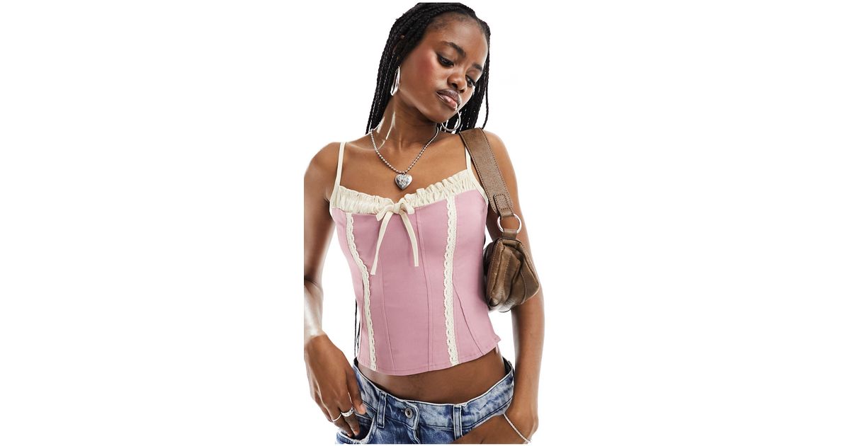 Motel bow detail panelled corset cami top in dusky pink
