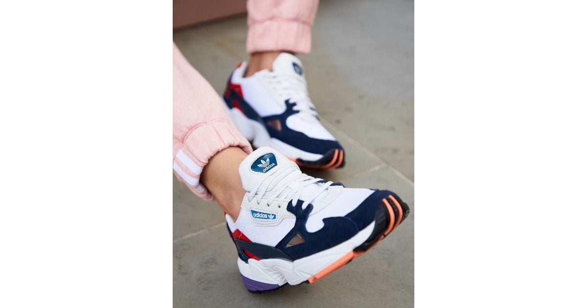 adidas originals white and navy falcon sneakers