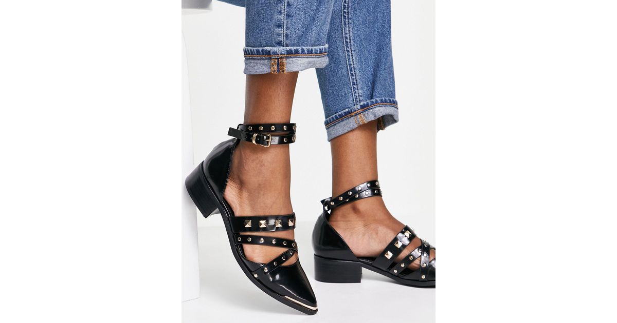 ASOS Modish Hardware Point Flat Shoes in Black | Lyst
