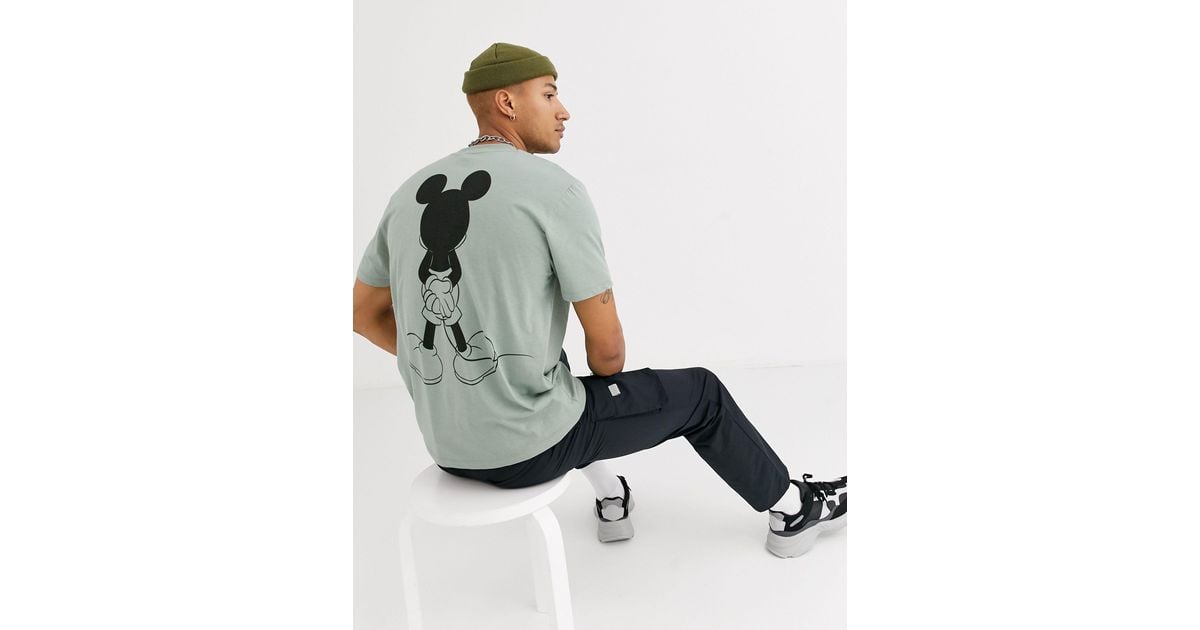 ASOS – disney – legeres t-shirt mit mickey mouse-print hinten in Grün für  Herren