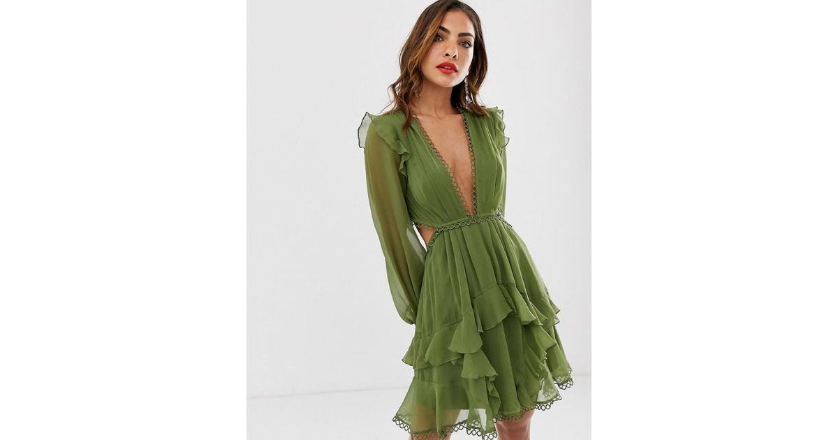 Asos design mini dress with long sleeve and circle trim sale