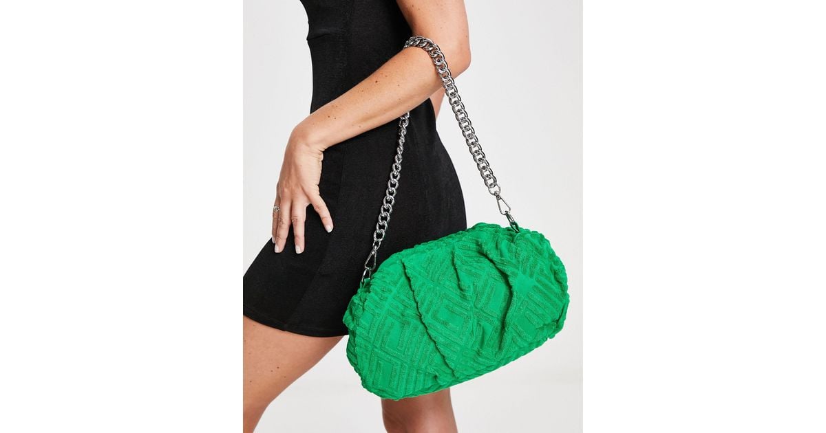 ASOS Cotton Oversized Ruched Clutch Bag With Detachable Shoulder Chain