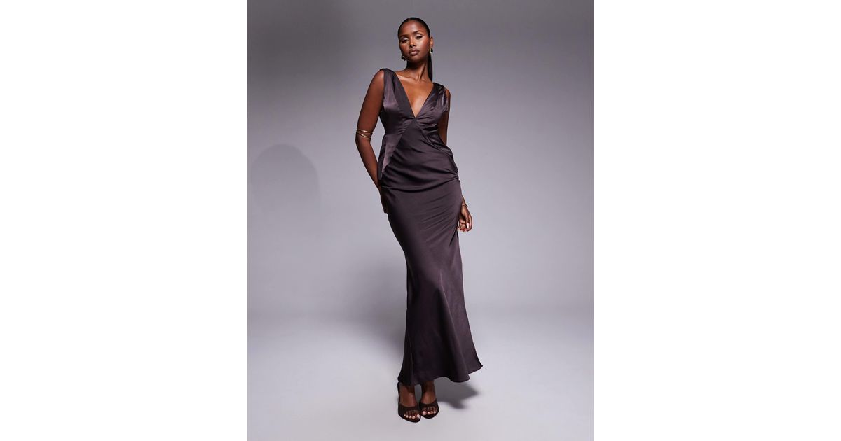 black satin cowl back dress asos ASOS DESIGN satin cowl back maxi dress in black