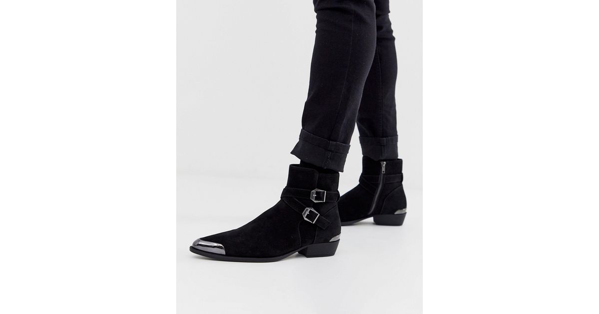 ASOS Cuban Heel Western Chelsea Boots in Black for Men | Lyst