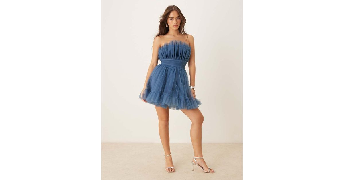 LACE & BEADS Bandeau Structured Mini Dress in Blue | Lyst UK