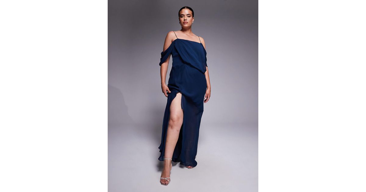 Wedding Guest Dresses Navy Blue Asos Navy Dress Maxi ASOS DESIGN Curve  Drape Front Chiffon Maxi