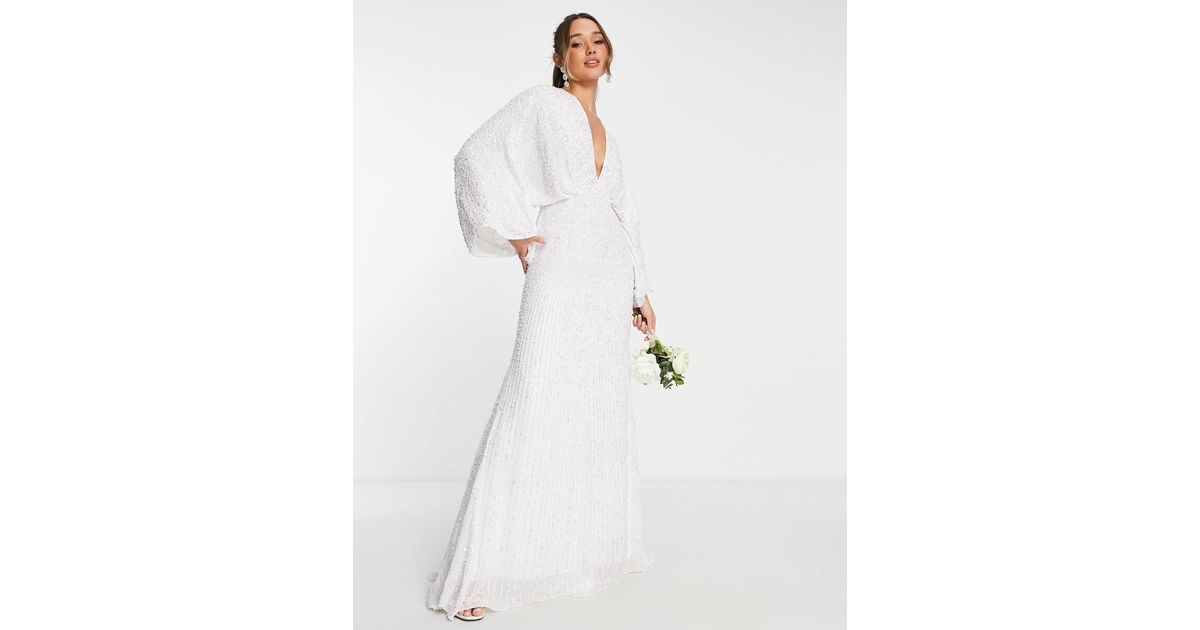 ASOS Ciara Sequin Kimono Sleeve Wedding Dress In in White | Lyst ASOS Ciara Sequin Kimono Sleeve Wedding Dress In in White | Lyst