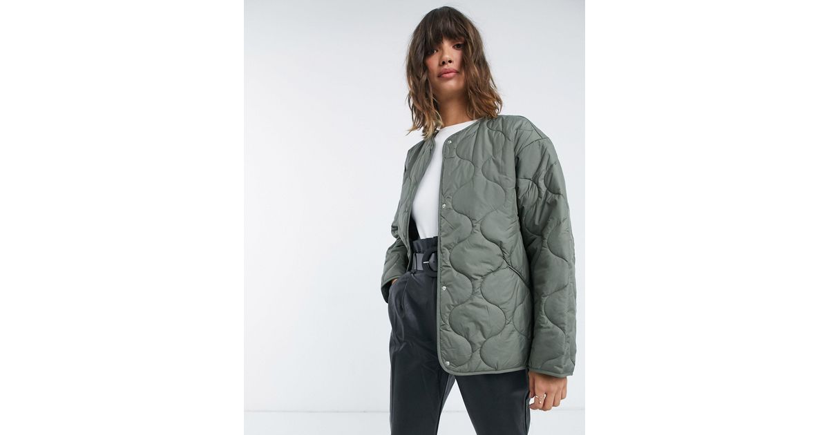 Mango Quilted Puffer Jacket in Green | Lyst