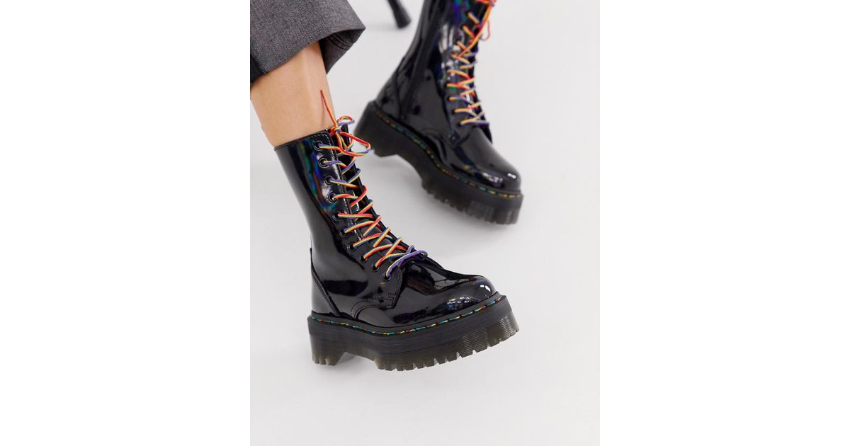 dr martens jadon x flatform chunky leather boots in black rainbow