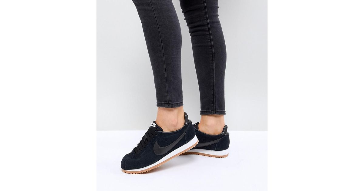 nike classic cortez trainers in mushroom suede with gum sole