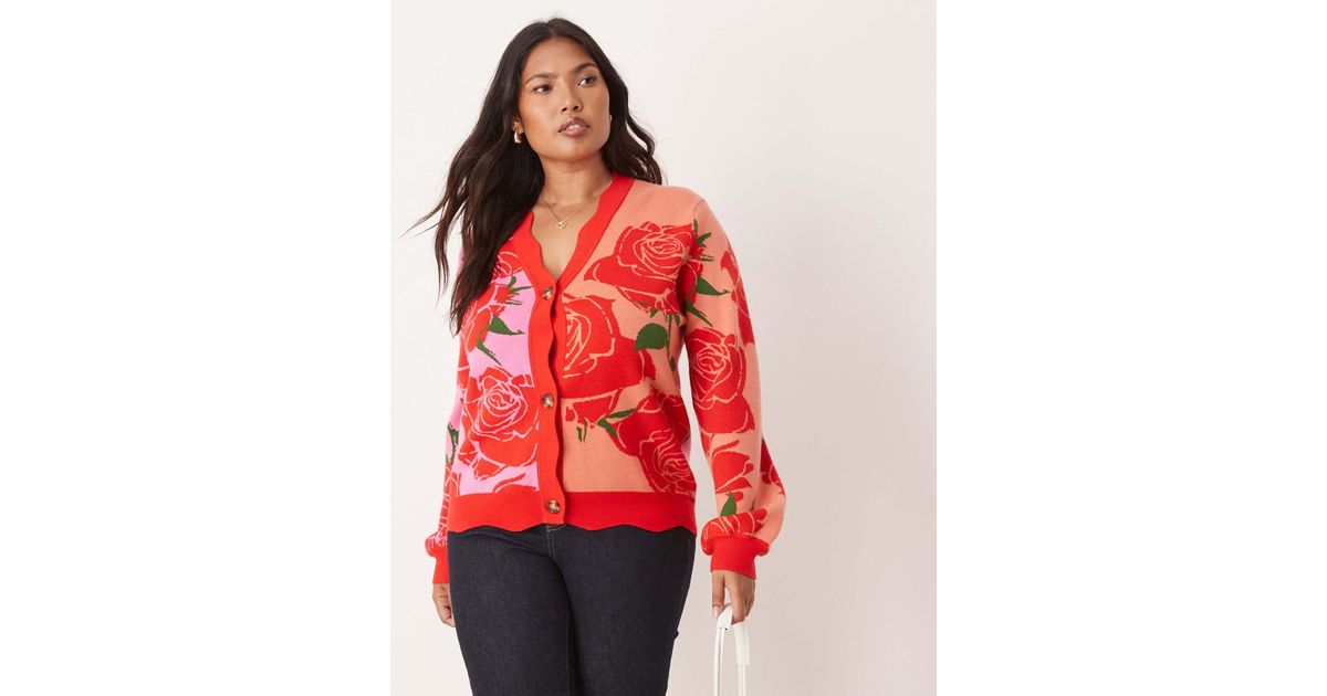 never fully dressed pink and red cardigan Pink Soleil Cardigan - Sun Print Knit with Leopard Trim