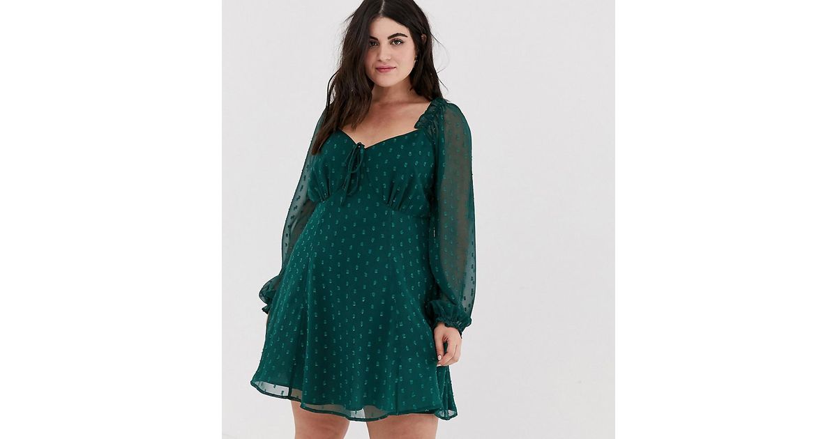 asos design sweetheart babydoll mini swing dress in dobby spot