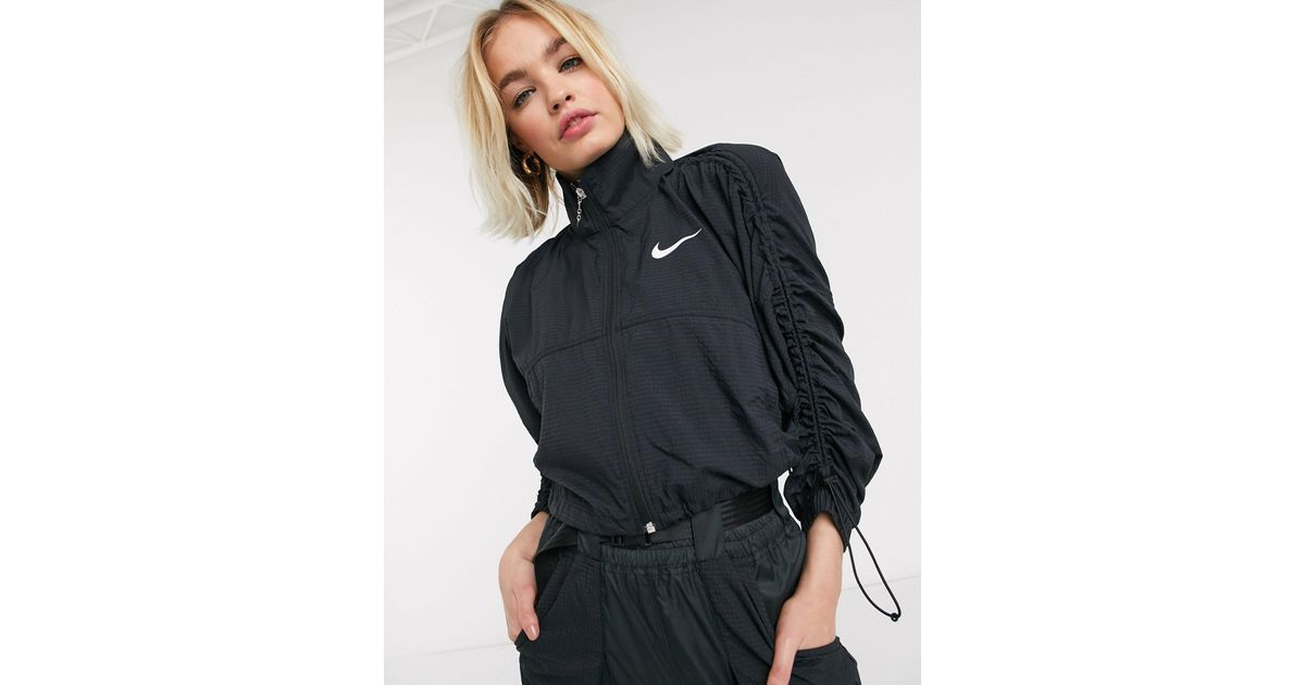 Nike Ruched Sleeve Swoosh Zip Jacket in 