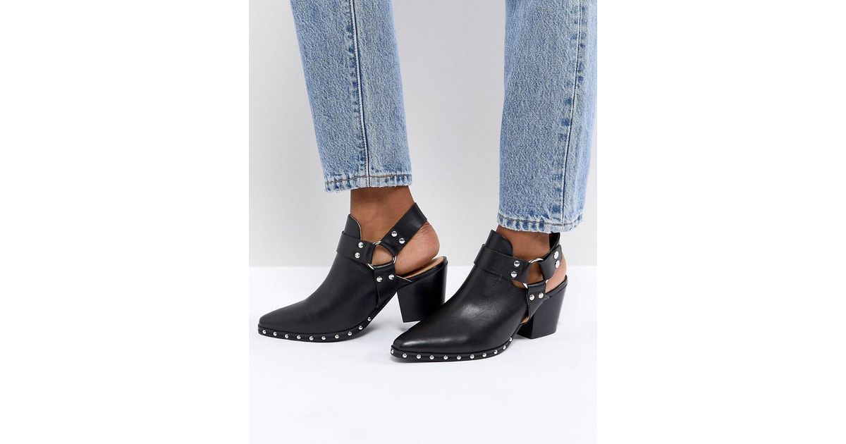 Office Aaron Black Leather Harness Detail Western Boots In Lyst