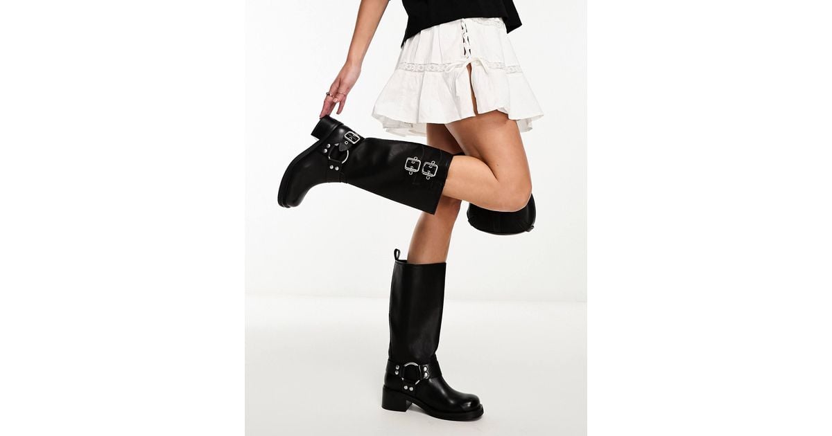 Steve Madden Eastern Biker Boots With Chunky Hardwear in Black