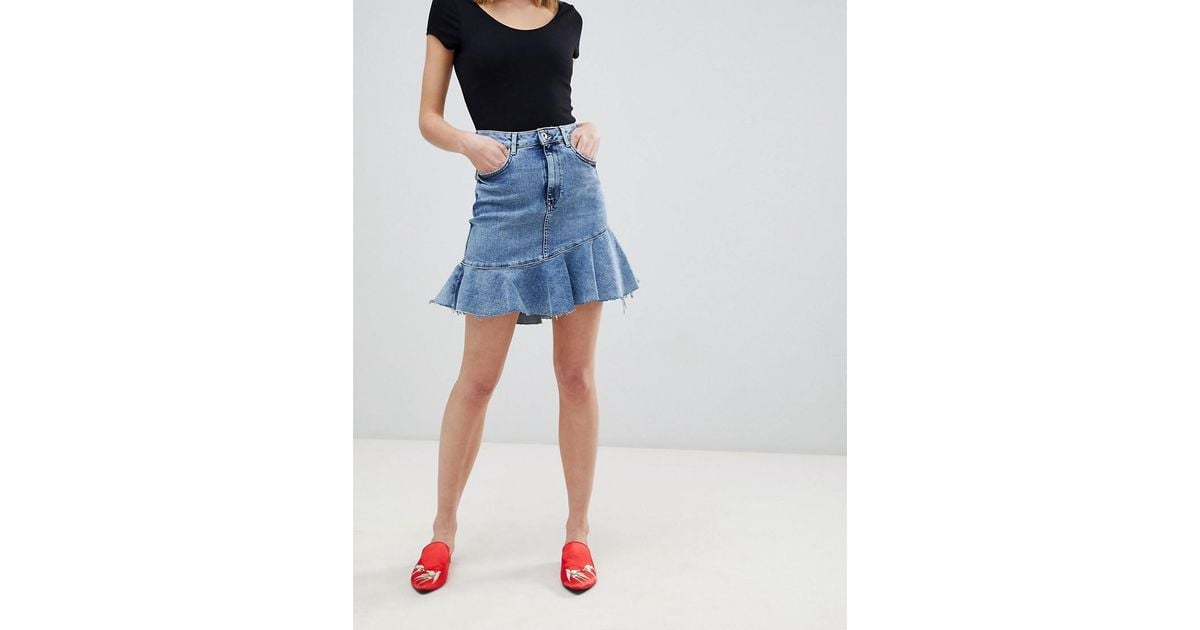 denim frill hem dress