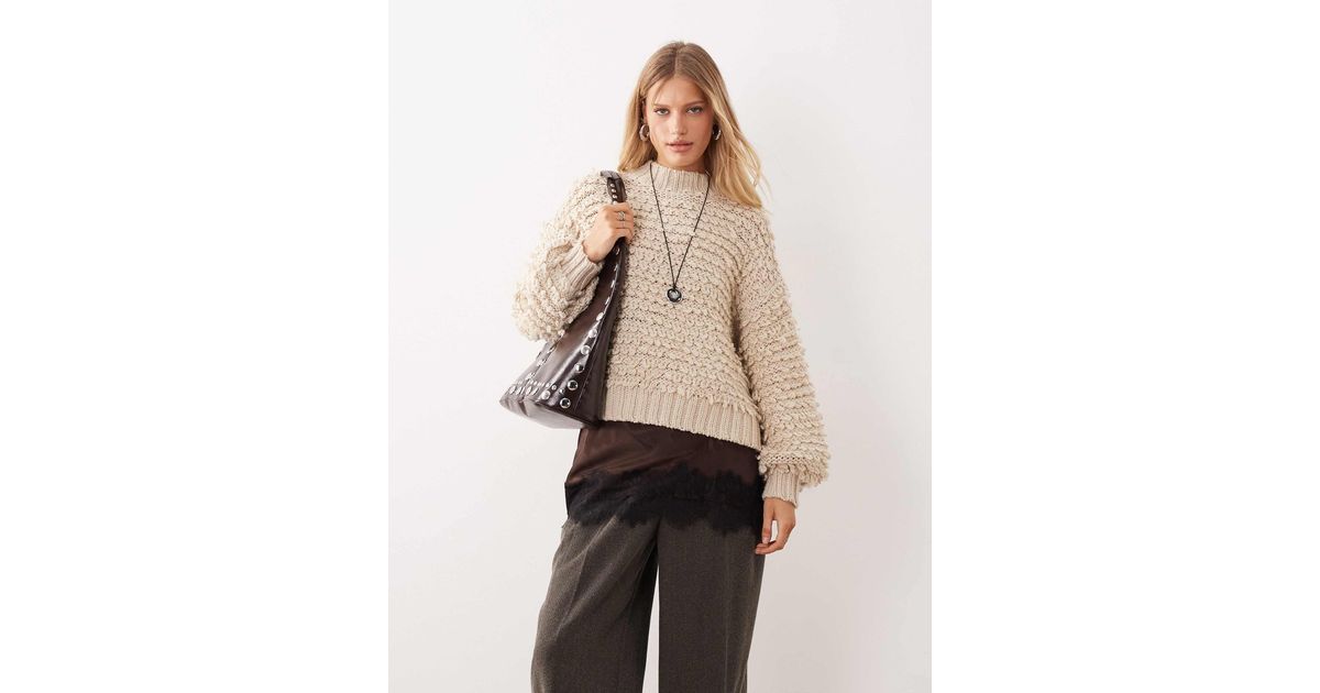 Monki 05913267 Monki Textured Oversized Knitted Jumper in Natural | Lyst