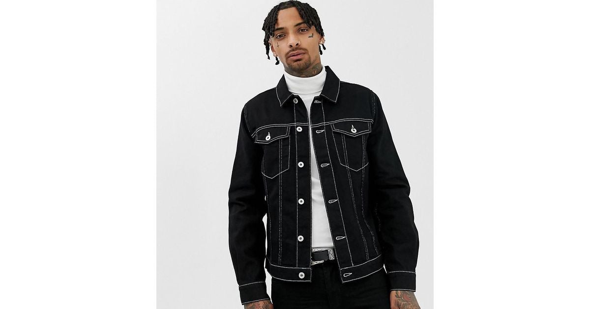 Black denim contrast 2025 stitch jacket