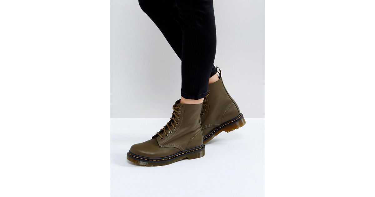 Dr. Martens Leather Pascal Khaki 8 Eye Boots in Green | Lyst Australia