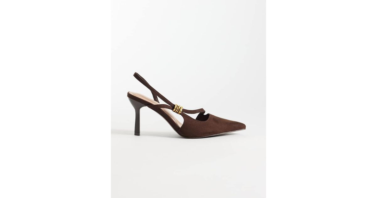 New Look Asymmetric Metal Detail Sling Back Heeled Shoe in Brown | Lyst UK
