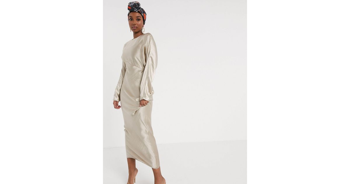 ASOS Synthetic Satin Batwing Bias Cut Maxi Dress in Natural | Lyst