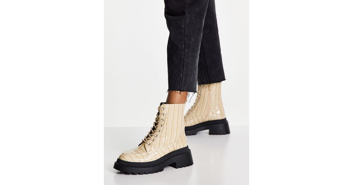 TOPSHOP Kara Chunky Croc Lace Up Boot in White | Lyst Canada