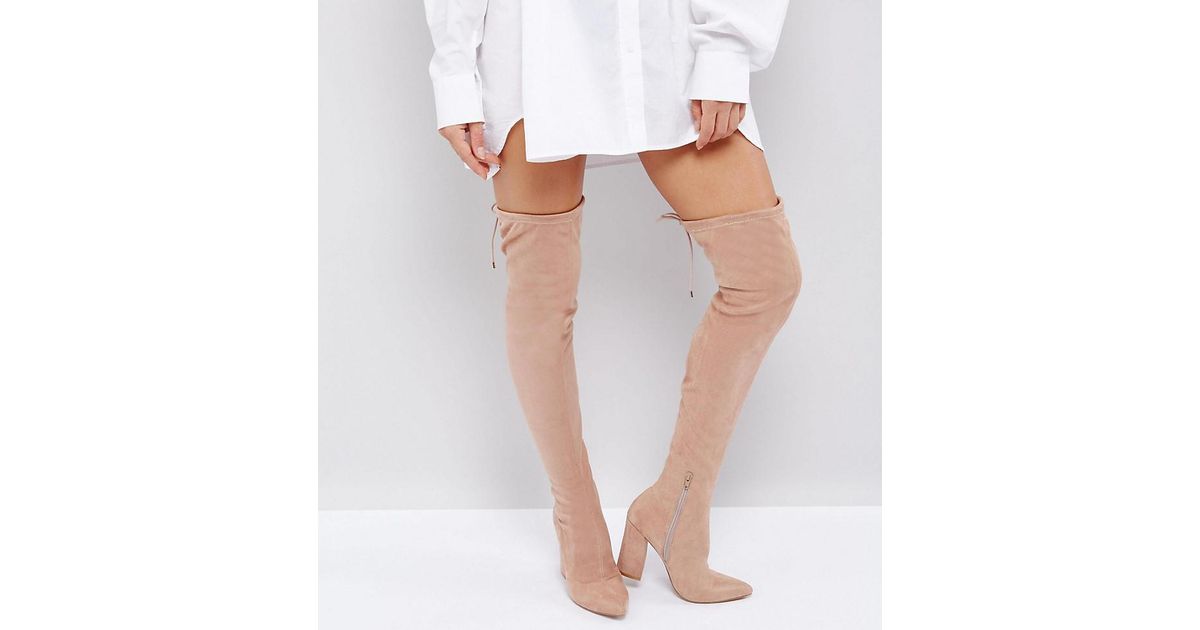 beige over the knee flat boots
