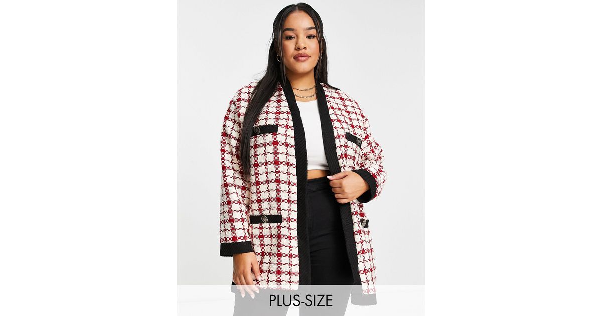 River Island Boucle Check Cardigan Co-ord in Red | Lyst Australia