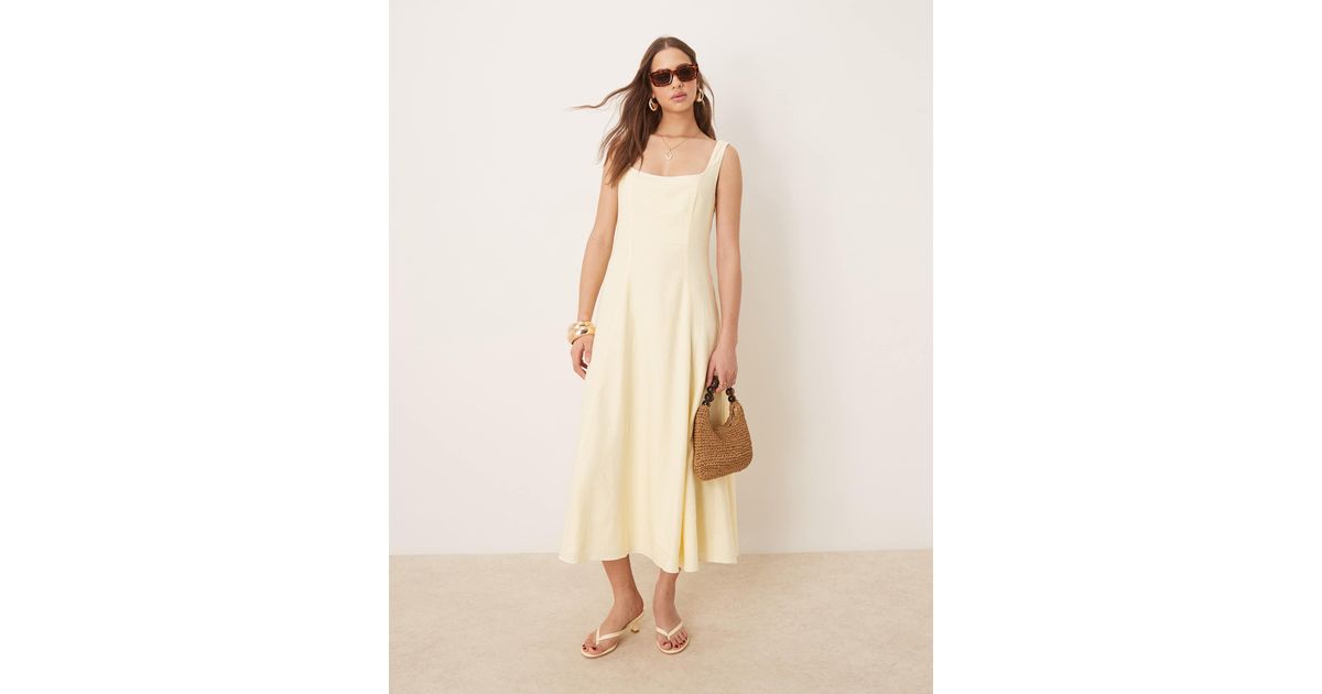 Ever New Robe EVER NEW Linen Blend Contrast Stitch Midaxi Dress in Natural | Lyst