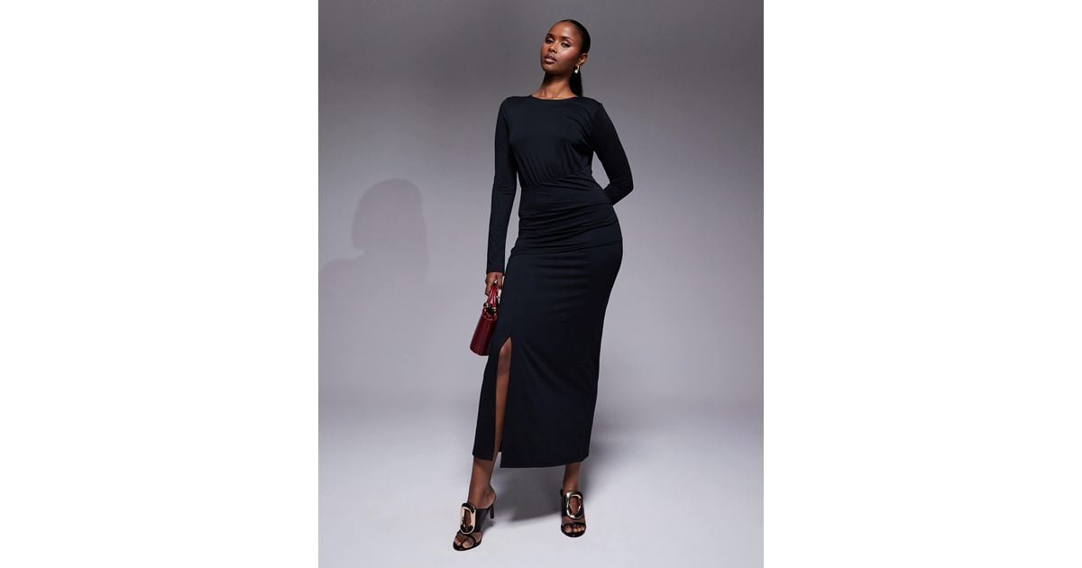 Xio open Slit Dress-Brown